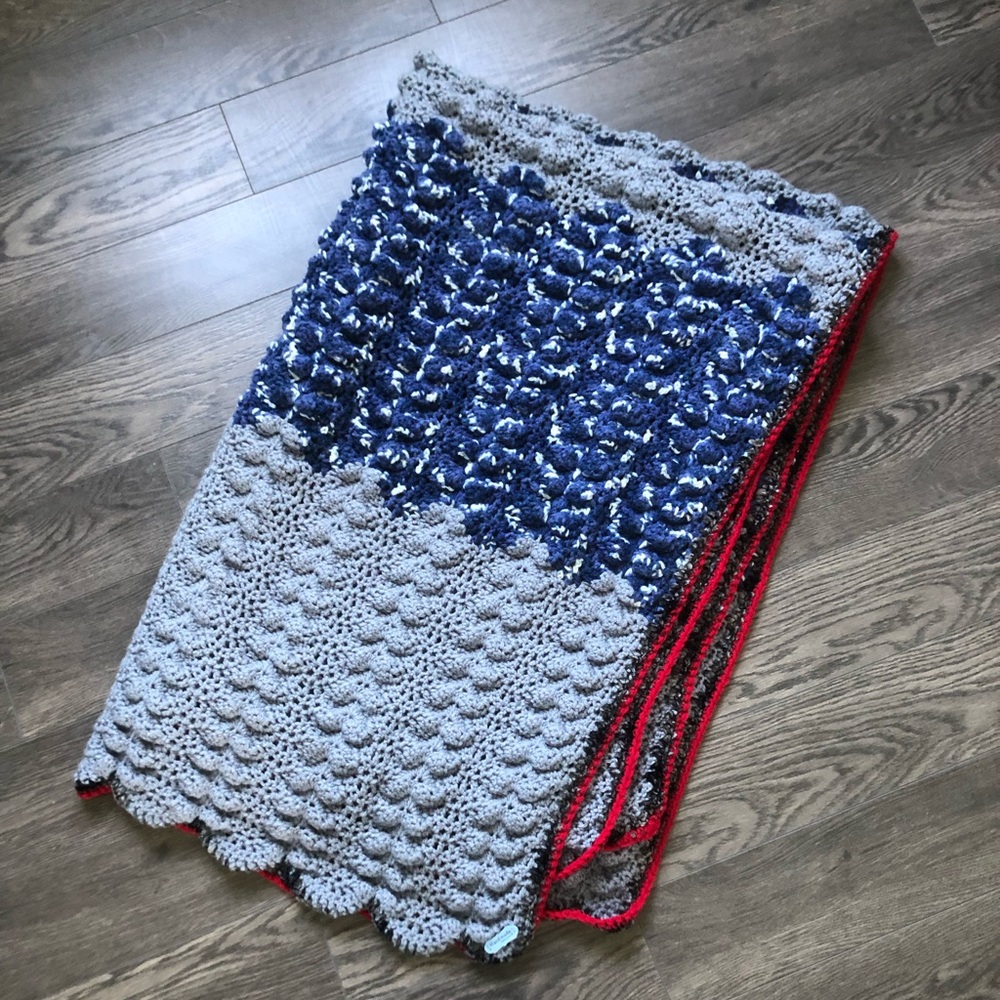 Handmade Crochet Blue and Grey Blanket‎